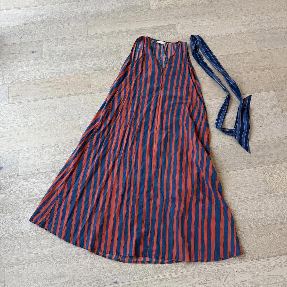 Natalie Martin Striped Cotton Midi Dress with Tie Belt - Picture 2 of 9